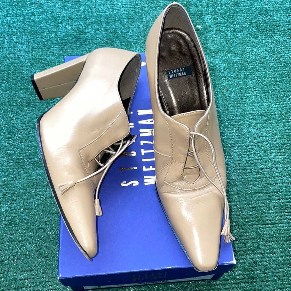 Vintage Stuart Weitzman nude ankle bootie heel